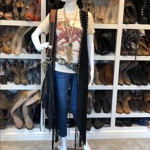 Crazy Train Black Stud Fringe Vest💋NWOT